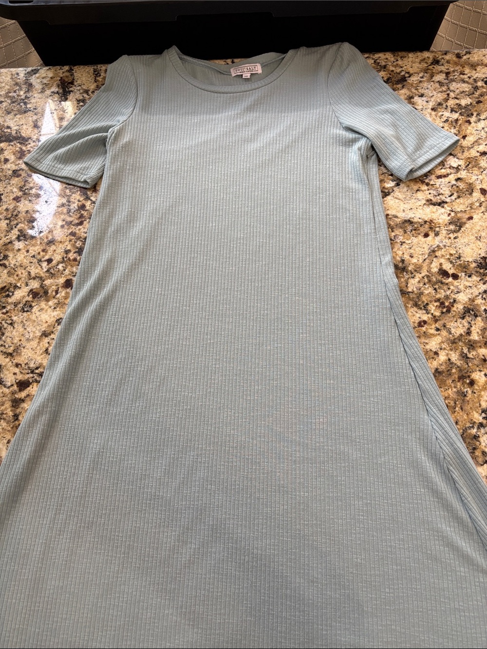 Sweet Salt Light Blue Ribbed Short-Sleeve Dress